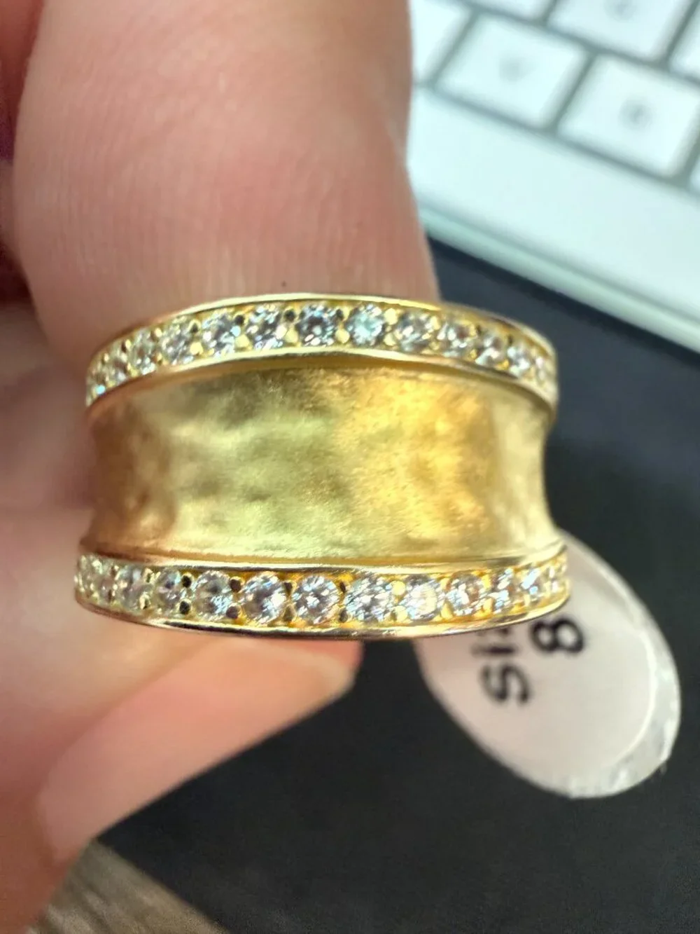 Sterling Silver over gold CZ Accent Statement Wide Matte Finish